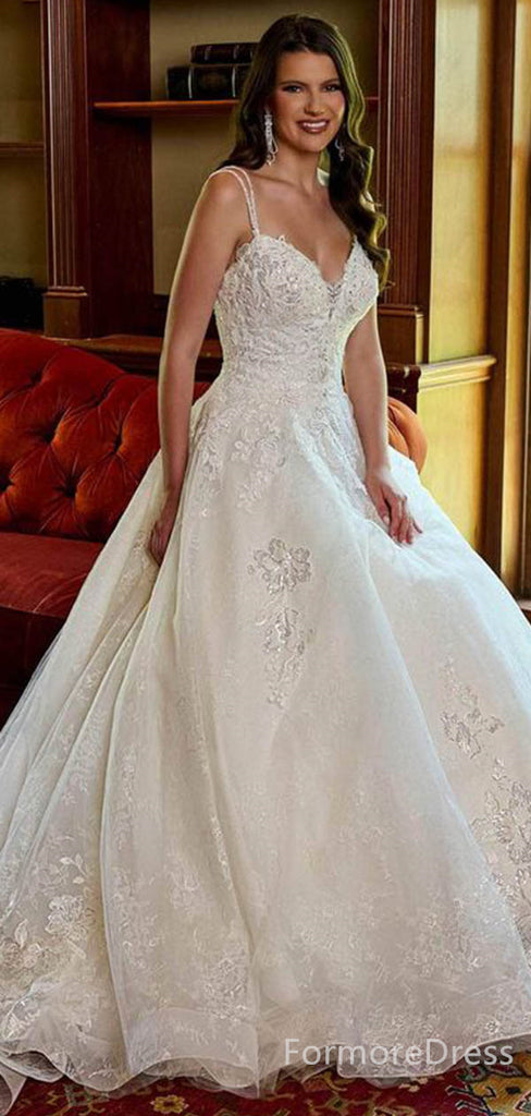 Elegant Sweatheart Spaghetti Strap A-line Long Wedding Dress,  WD59