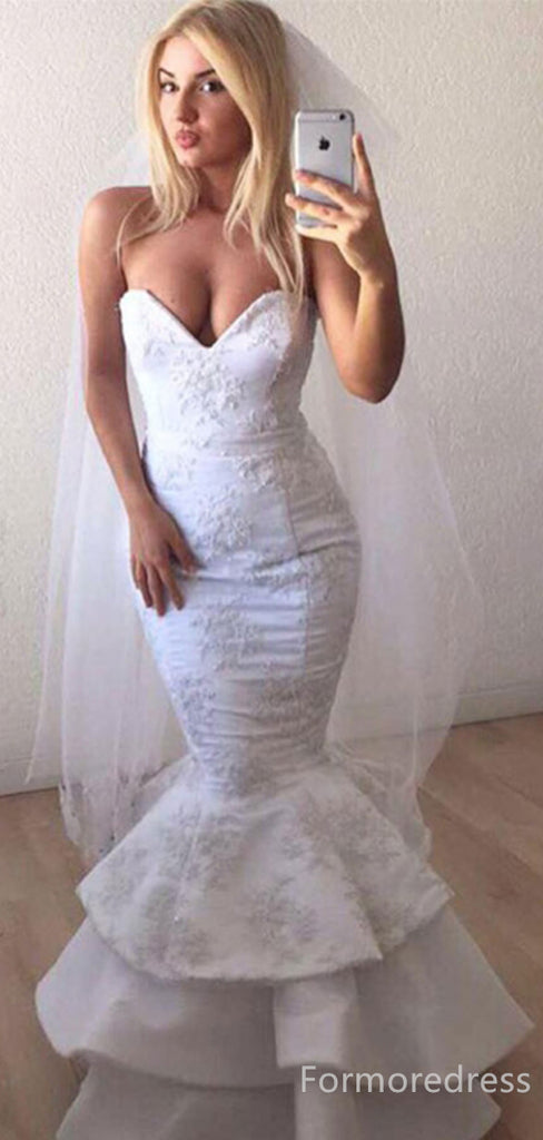 Sexy V-neck Strapless Mermaid Long Wedding Dress, WD226