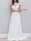 Elegant White Cap shoulder A-line Long Wedding Dress, WD228