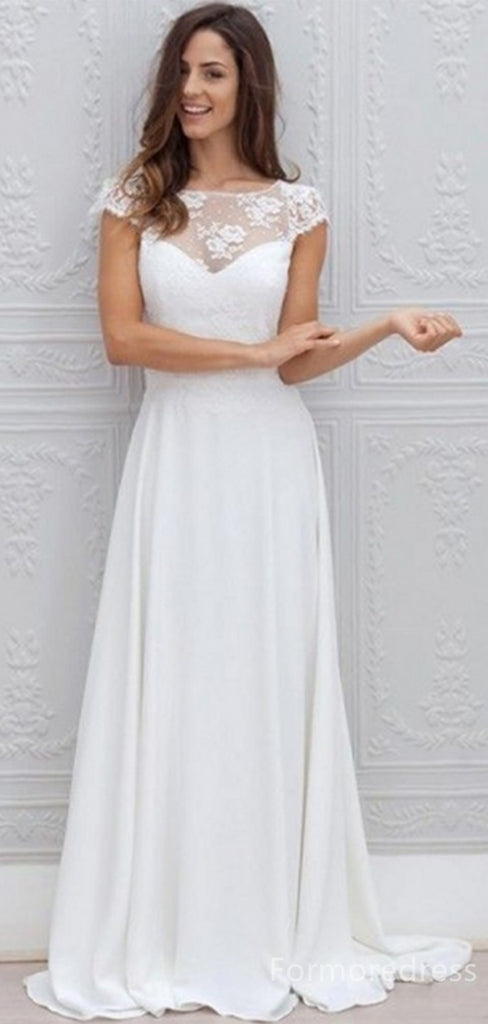 Elegant White Cap shoulder A-line Long Wedding Dress, WD228