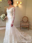 Gorgeous V-neck Off-Shoulder Long Sleeves Mermaid Long Wedding Dress, WD229