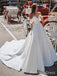 Elegant V-neck Off -Shoulder A-line Long Wedding Dress,  WD60