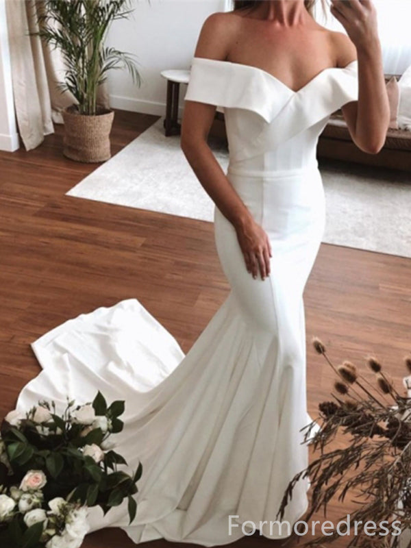 Simple V-neck Off-Shoulder Strapless Mermaid Long Wedding Dress, WD231