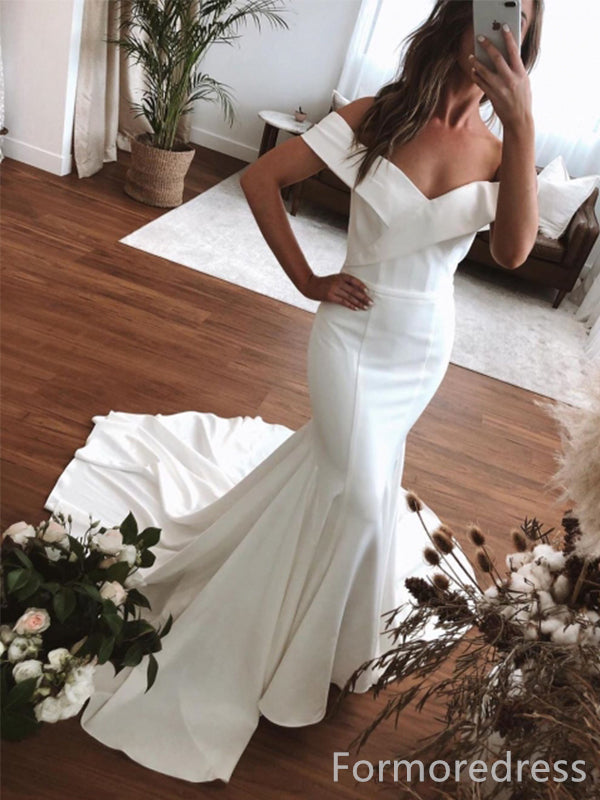 Simple V-neck Off-Shoulder Strapless Mermaid Long Wedding Dress, WD231