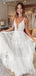 Elegant V-neck Spaghetti Strap A-line Long Wedding Dress, WD232