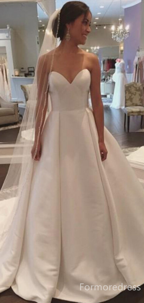 Simple Sweetheart Strapless A-line Long Wedding Dress, WD240