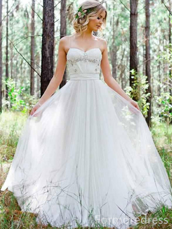 Elegant Sweetheart Spaghetti Strap A-line Long Wedding Dress, WD243