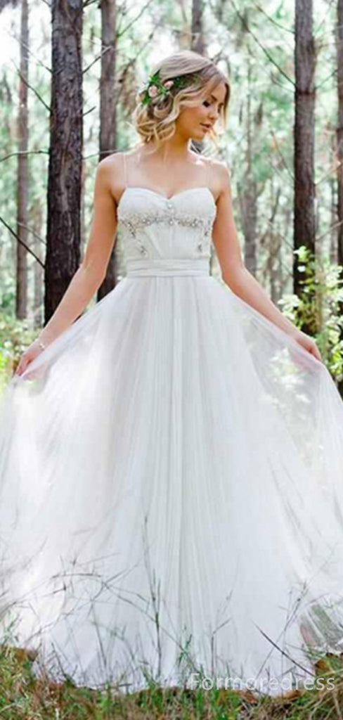 Elegant Sweetheart Spaghetti Strap A-line Long Wedding Dress, WD243