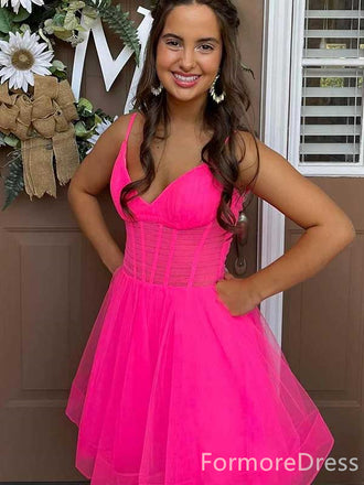 Sexy V-neck Spaghetti Strap A-line Short Mini Homecoming Dress,  HD40