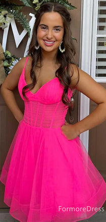 Sexy V-neck Spaghetti Strap A-line Short Mini Homecoming Dress,  HD40