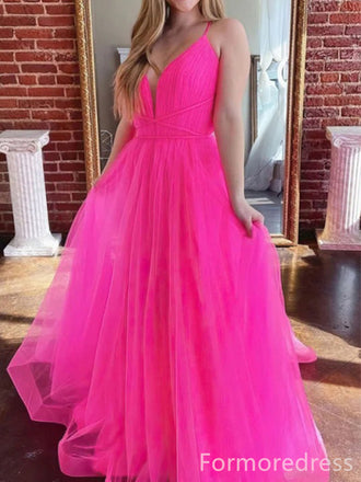Elegant V-neck Spaghetti Strap A-line Long Prom Dress,Evening Dress,PD206