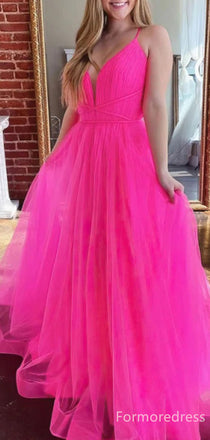 Elegant V-neck Spaghetti Strap A-line Long Prom Dress,Evening Dress,PD206