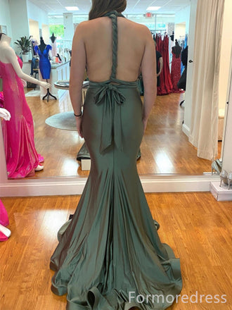 Elegant Deep V-neck Halter Mermaid Long Prom Dress,Evening Dress,PD230