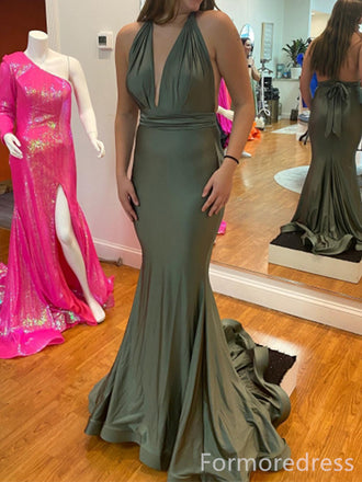 Elegant Deep V-neck Halter Mermaid Long Prom Dress,Evening Dress,PD230
