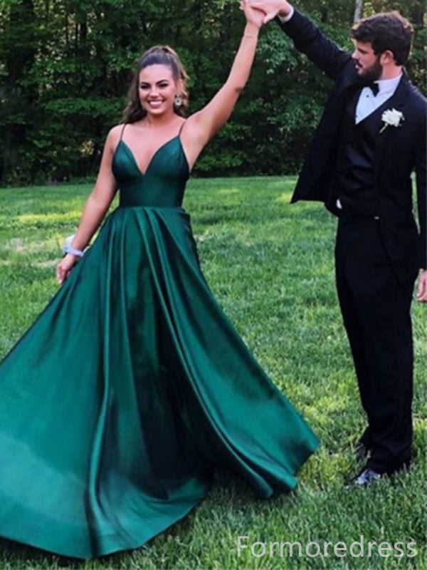 Simple V-neck Spaghetti Strap A-line Long Prom Dress,Evening Dress,PD234