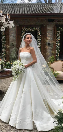 Elegant Strapless Appliques A-line Long Wedding Dress,  WD63