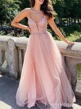 Gorgeous V-neck Spaghetti Strap A-line Long Prom Dress,Evening Dress,PD236