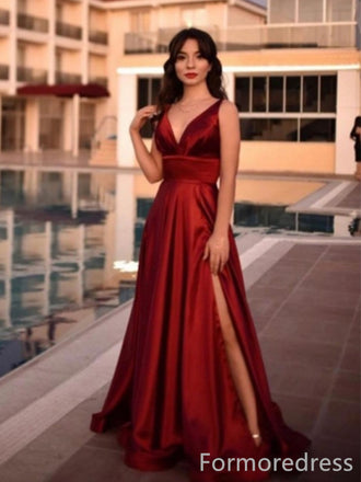 Sexy V-neck Split Side A-line Long Prom Dress,Evening Dress,PD237