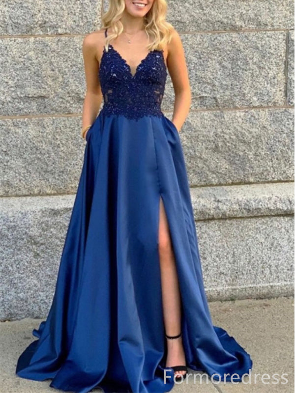 Elegant V-neck Spaghetti Strap A-line Long Prom Dress,Evening Dress,PD239