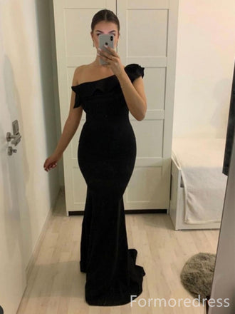 Elegant Black One Shoulder Mermaid Long Prom Dress,PD245