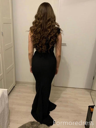 Elegant Black One Shoulder Mermaid Long Prom Dress,PD245