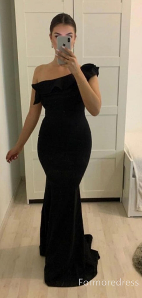 Elegant Black One Shoulder Mermaid Long Prom Dress,PD245