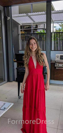 Sexy V-neck A-line Long Bridesmaid Dress,  PD47