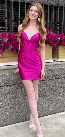 Elegant V-neck Spaghetti Strap A-line Short Mini Homecoming Dress,  HD43