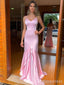 Elegant Pink Spaghetti Strap Mermaid Long Prom Dress,PD256