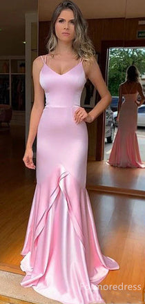 Elegant Pink Spaghetti Strap Mermaid Long Prom Dress,PD256
