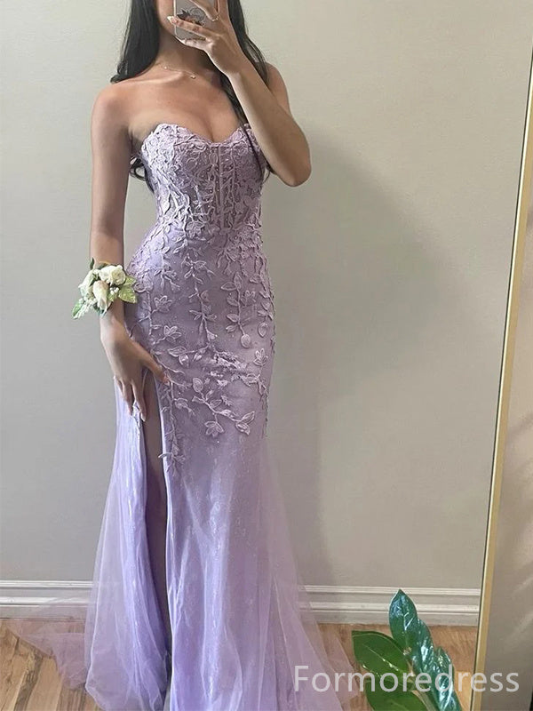 Gorgeous Sweetheart Strapless Lace Mermaid Long Prom Dress,PD259