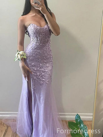 Gorgeous Sweetheart Strapless Lace Mermaid Long Prom Dress,PD259