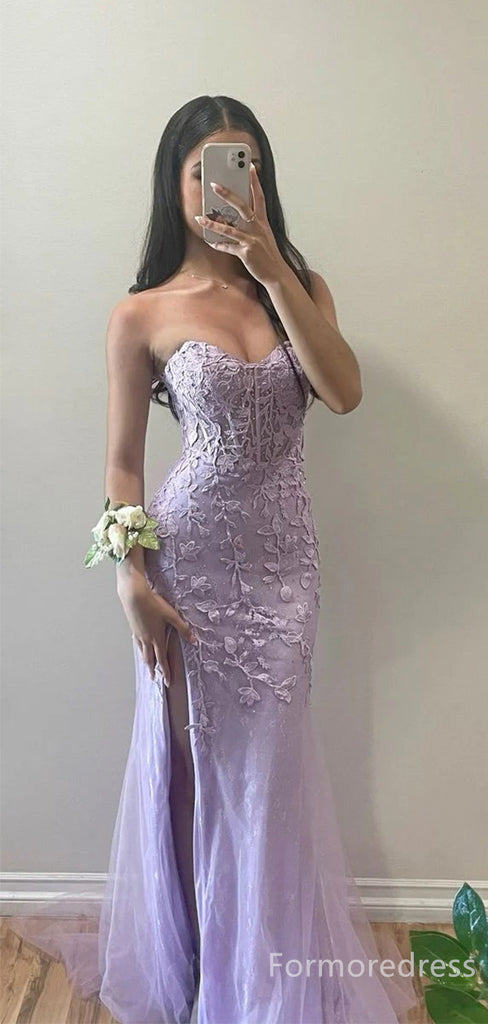 Gorgeous Sweetheart Strapless Lace Mermaid Long Prom Dress,PD259