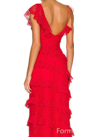 Elegant Red V-neck A-line Long Prom Dress,PD260