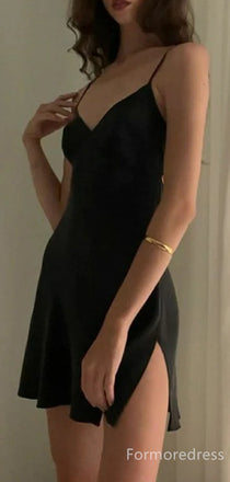 Simple V-neck Spaghetti Strap A-line Short Mini Homecoming Dress,  HD287