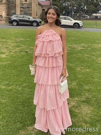 Elegant Pink Halter A-line Long Prom Dress,PD265