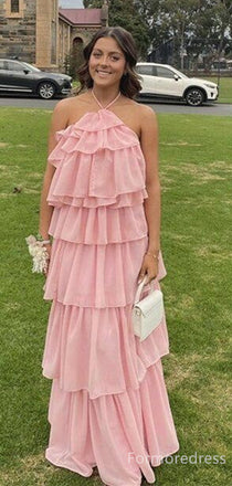 Elegant Pink Halter A-line Long Prom Dress,PD265