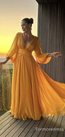 Gorgeous V-neck Long Sleeves A-line Long Prom Dress,PD269