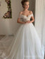 Elegant Off-shoulder Beadings A-line Long Wedding Dress,  WD69