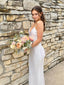 Elegant White Mermaid V-neck Spaghetti Strap Long Prom Dress,PD10