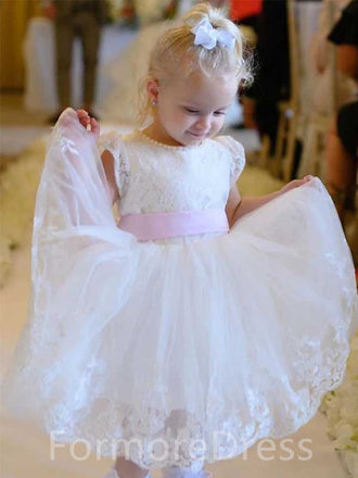 Cute Lace Appliques Flower Girl Long Dress,  FGD08