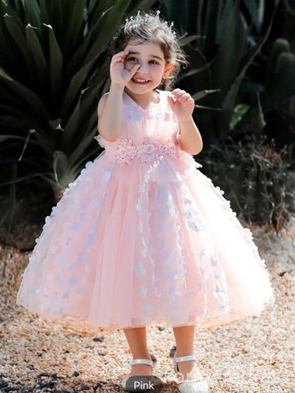 Cute Appliques A-line Long Flower Girl Dress,  FGD80