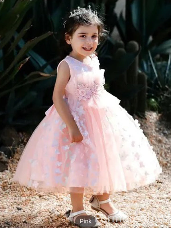 Cute Appliques A-line Long Flower Girl Dress,  FGD80