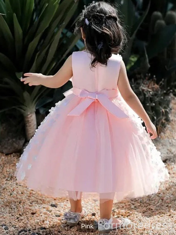 Cute Appliques A-line Long Flower Girl Dress,  FGD80