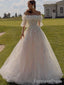 Elegant Strapless Off-Shoulder Lace Appliques A-line Long Wedding Dress,  WD71