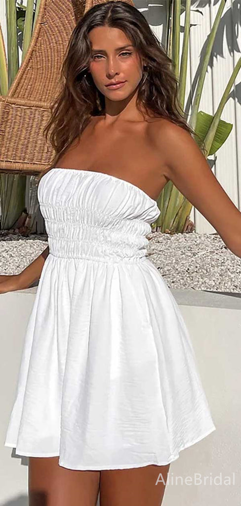 Elegant White Strapless A-line Short Mini Homecoming Dress,  HD49