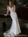 Elegant V-neck Spaghetti Strap Lace Appliques Mermaid Long Wedding Dress,  WD74