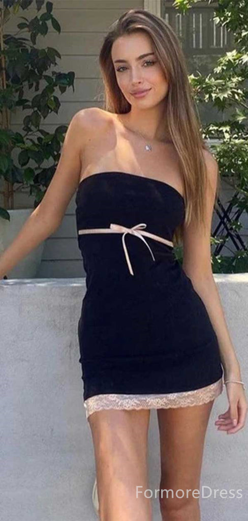 Elegant Black Strapless A-line Short Mini Homecoming Dress,  HD51