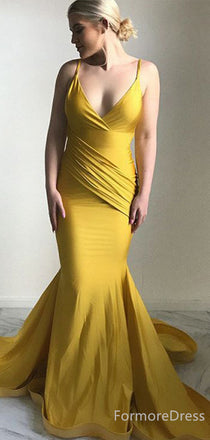 Simple V-neck Spaghetti Strap Mermaid Long Prom Dress,PD273