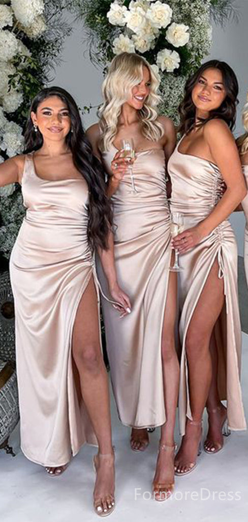 Elegant One Shoulder Split Side Long Bridesmaid Dress,  BD85